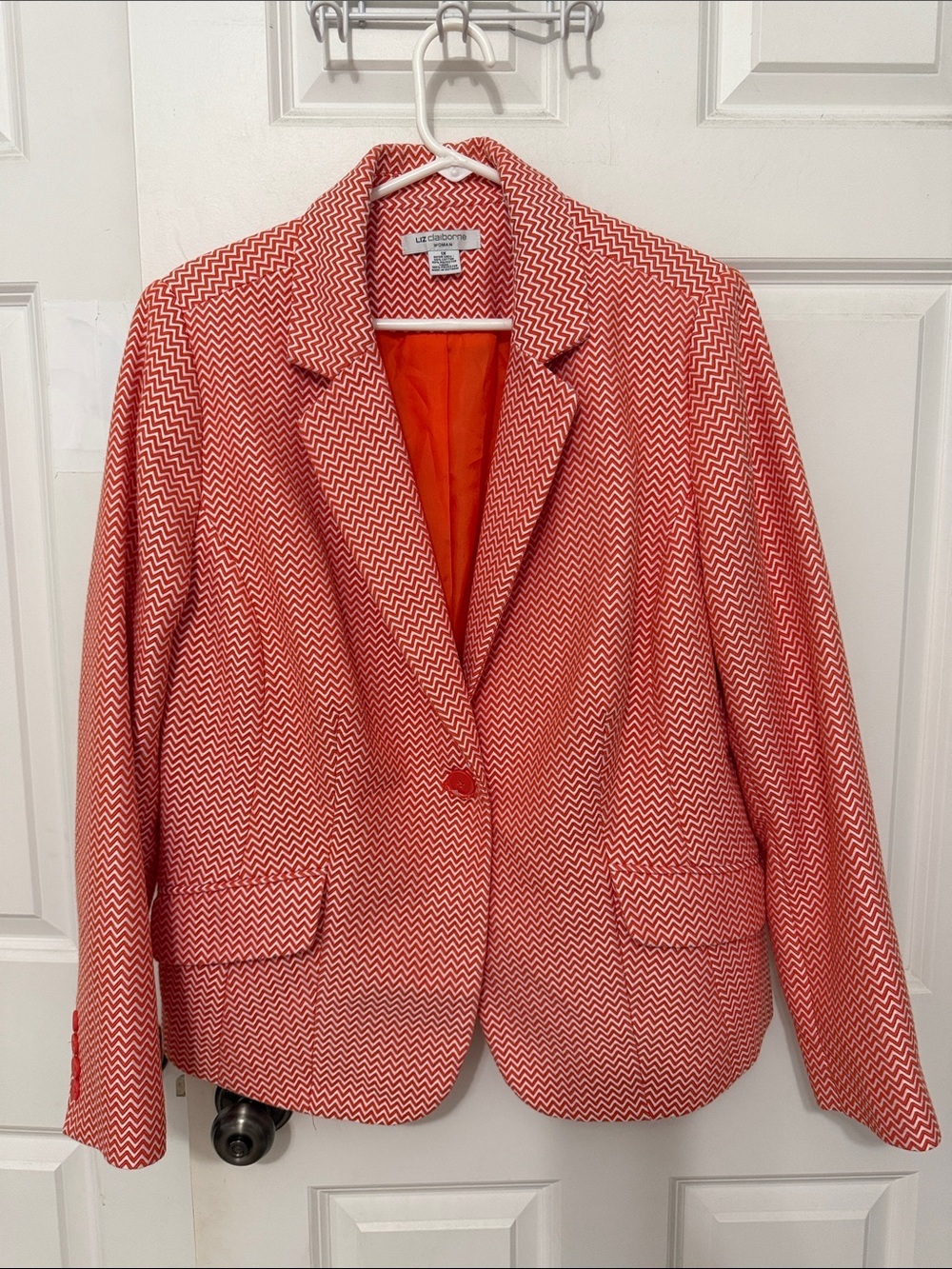Liz Claiborne Woman Chevron Blazer size 1X Orange White one button closure